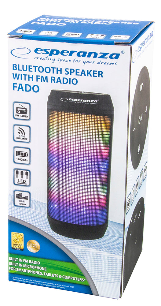 Coluna Bluetooth Esperanza com Rádio FM integrado e Luzes LED FADO