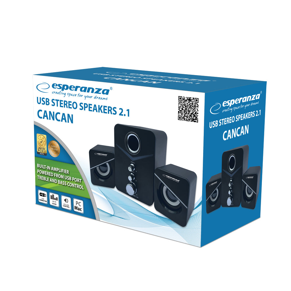 ESPERANZA Colunas USB 2.1 6W Pretas Cancan