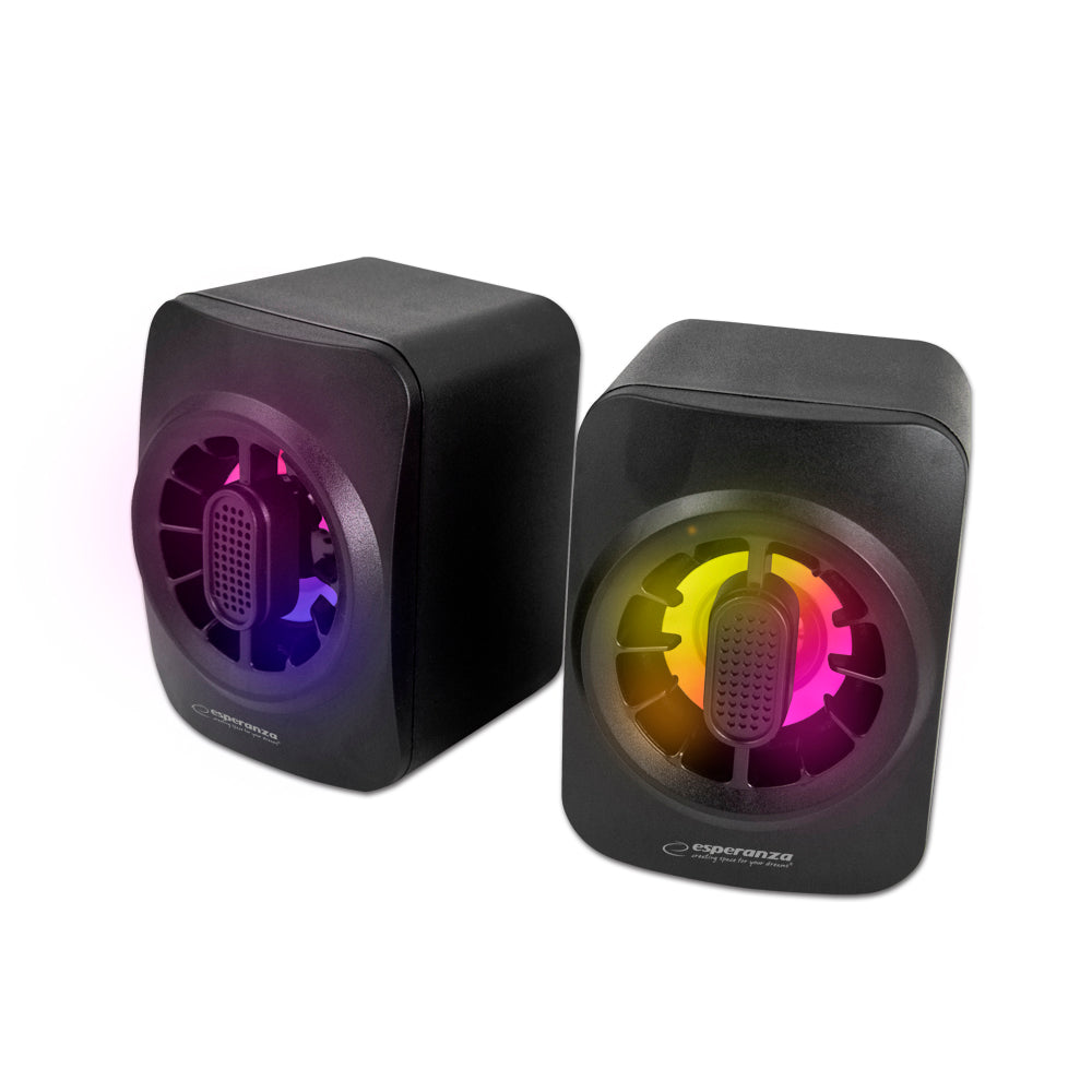 ESPERANZA Colunas USB 2.0 5W Pretas com LED Rainbow