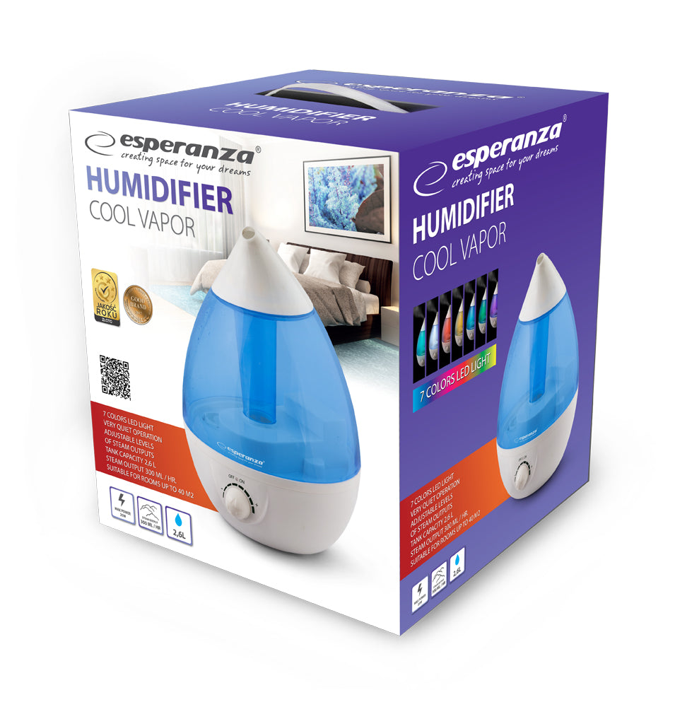 Humidificador Esperanza COOL VAPOR 2,6L Branco e Azul