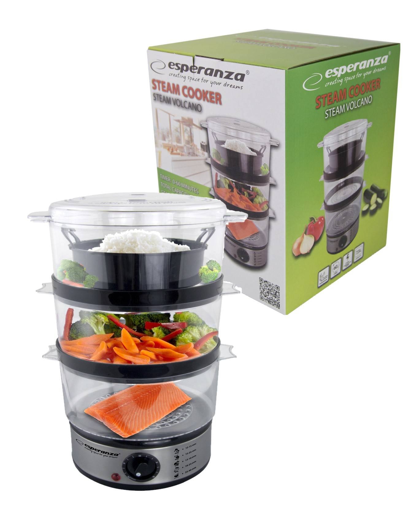 Panela a Vapor Esperanza STEAM VOLCANO 7,5L 400W com 3 Níveis