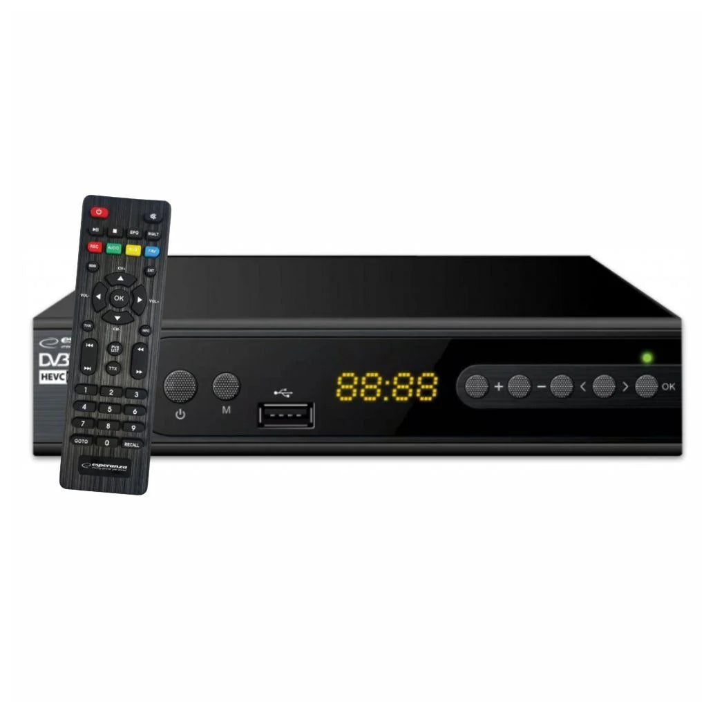 Recetor TDT Full HD DVB-T/T2 H.265 HEVC Display/Botões Frontais ESPERANZA