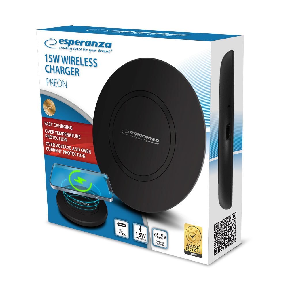 Carregador de Indução 15W Wireless s/ fios Esperanza EZC102