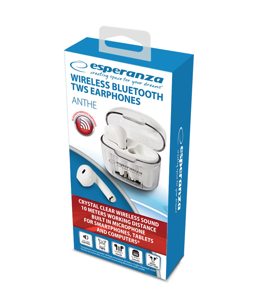Auriculares Bluetooth TWS Earphones Esperanza Brancos EH237W