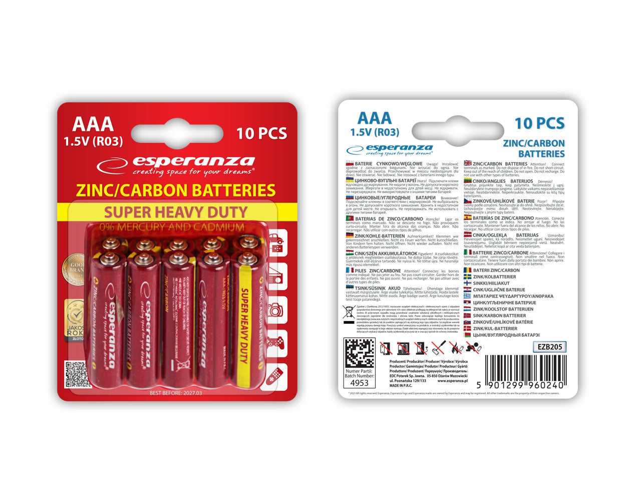Pilhas de Carbono/Zinco Esperanza AAA Blister de 10 unidades