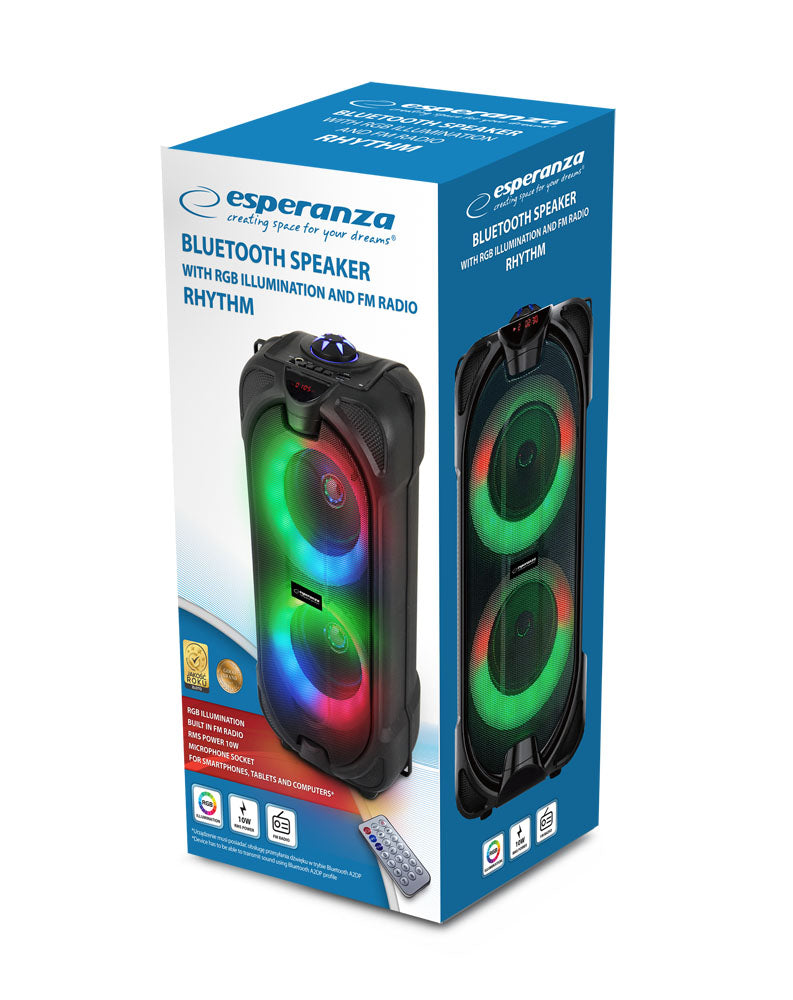 Coluna Portátil ESPERANZA Com iluminação RGB Bluetooth FM Rhythm