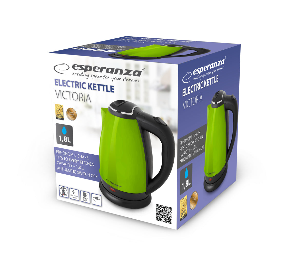 Chaleira Elétrica Esperanza Victoria 1.8L 1800W em Aço Inoxidável / Verde