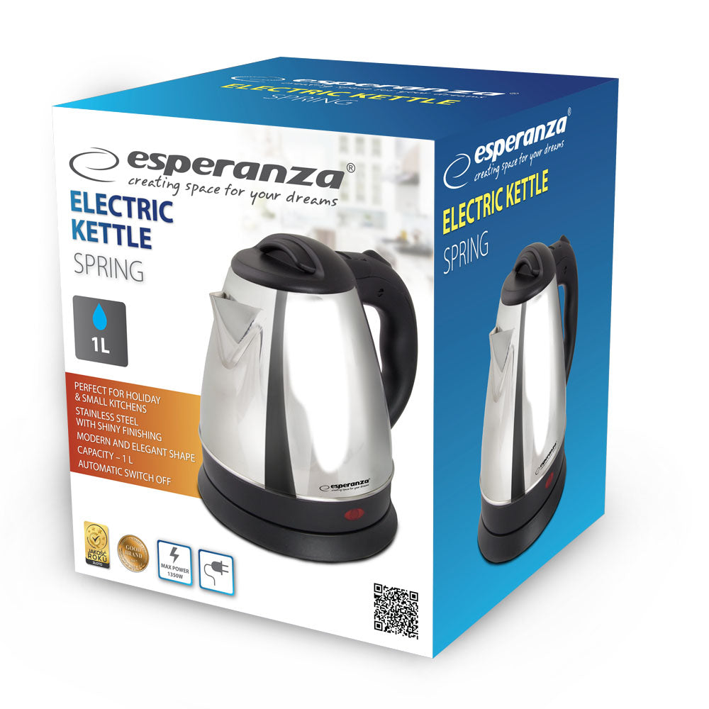 Chaleira Elétrica Esperanza Spring 1L 1350W em aço inoxidável / Prateada
