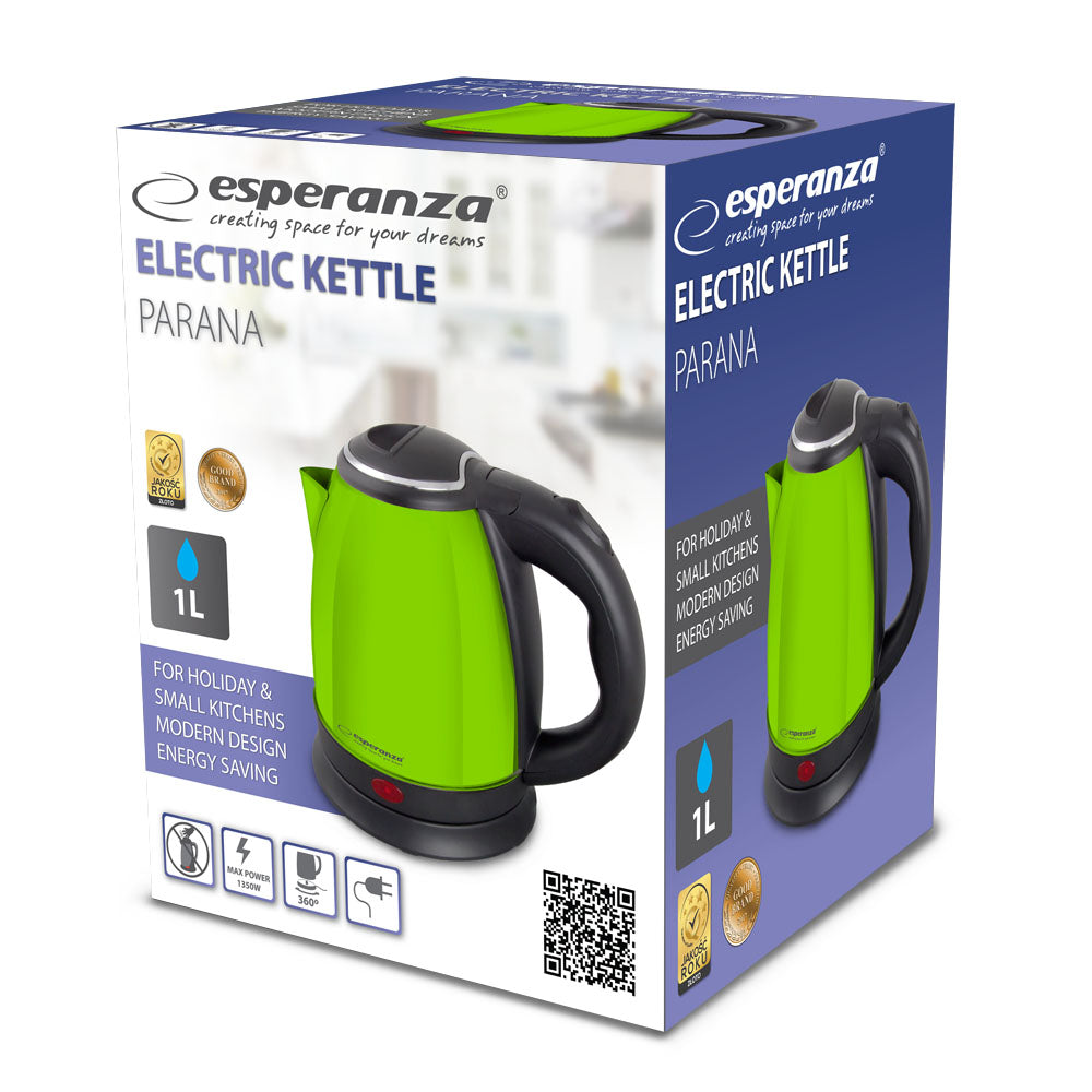 Chaleira Elétrica Esperanza Parana 1.0L 1350W em Aço Inoxidável / Verde