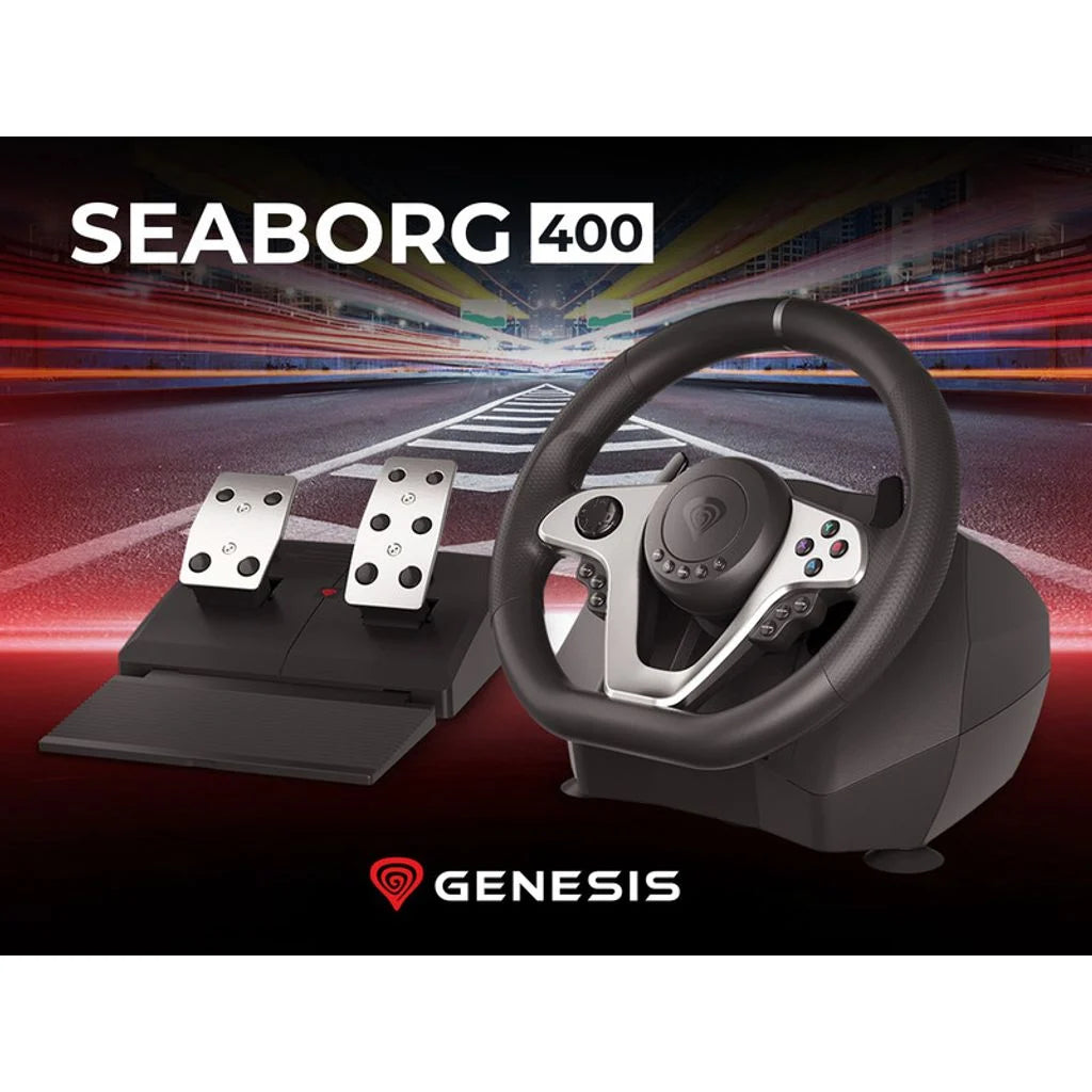 Volante + Pedais GENESIS Seaborg 400 Preto, Prateado USB Nintendo Switch, PC, PlayStation 4, Playstation 3, Xbox 360, Xbox One