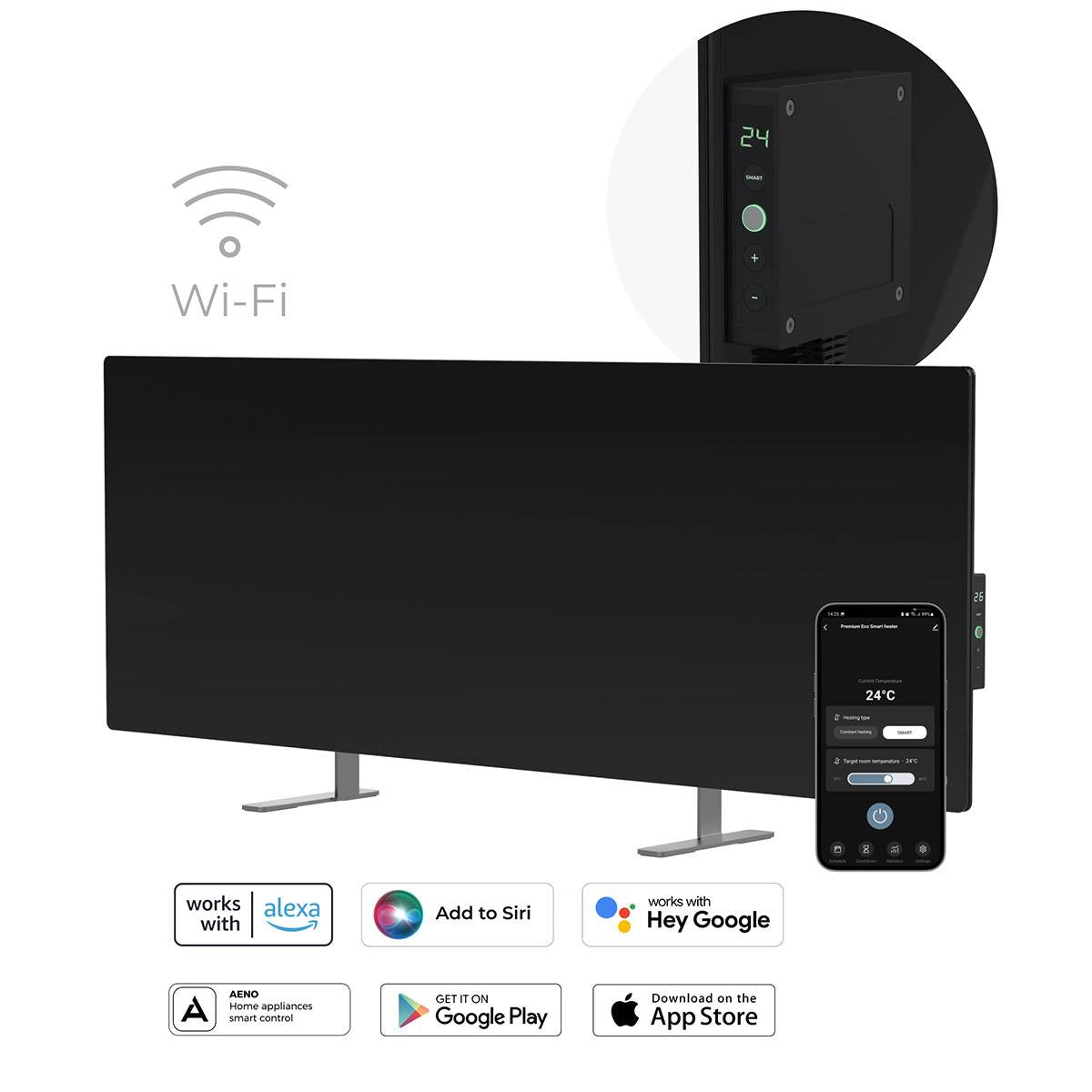 Aeno Radiador Infravermelho Premium Eco Smart LED GH3S 700W / Preto