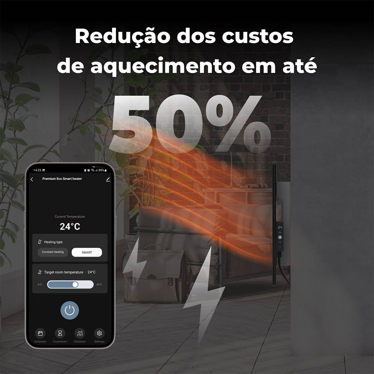 Aeno Radiador Infravermelho Premium Eco Smart LED GH3S 700W / Preto