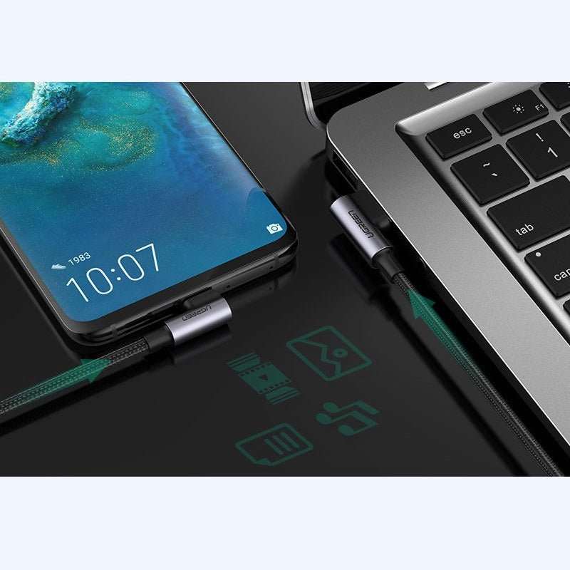Ugreen angle cable USB cable - USB Type C Quick Charge 3.0 QC3.0 3 A 0.5 m gray (US176 20855)_3