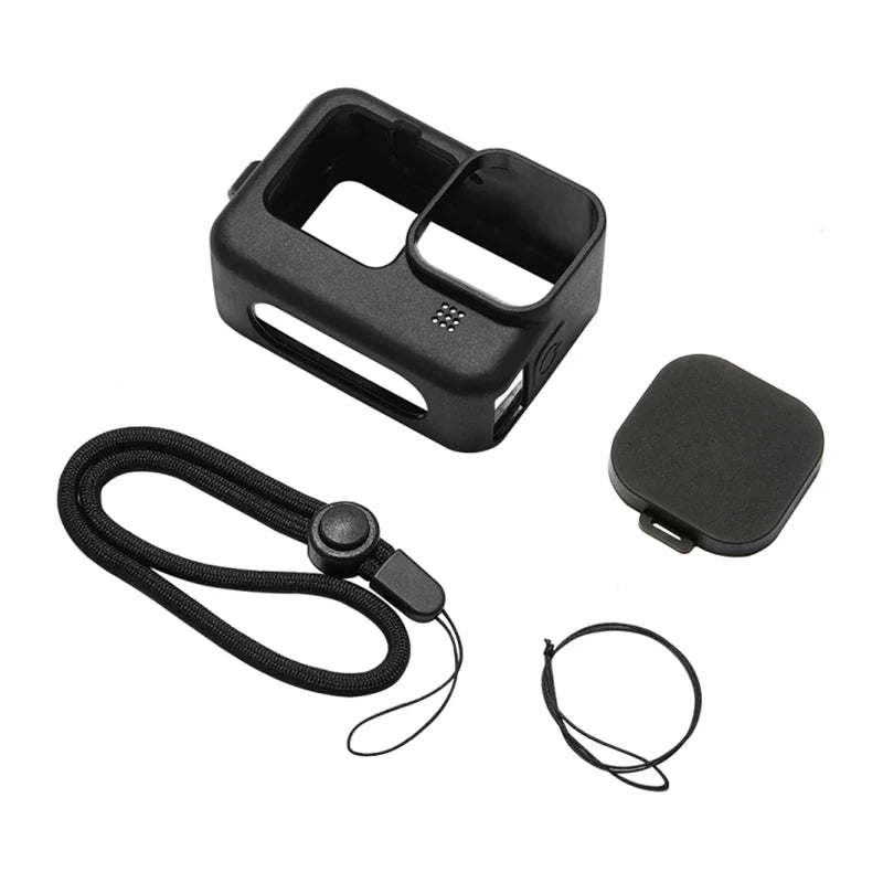 Puluz Silicone Case for GoPro HERO12, HERO11, HERO10, and HERO9 Black with Lens Cover and Strap (Black)_1