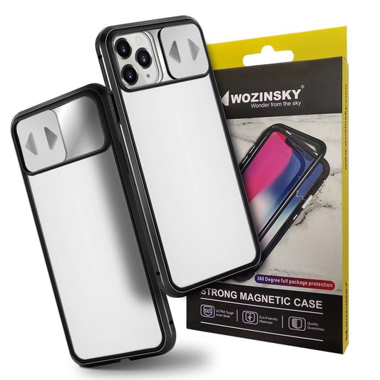 Wozinsky Magnetic Cam Slider Case Full Body Cover built-in front glass lens rotector for Huawei P40 black_0