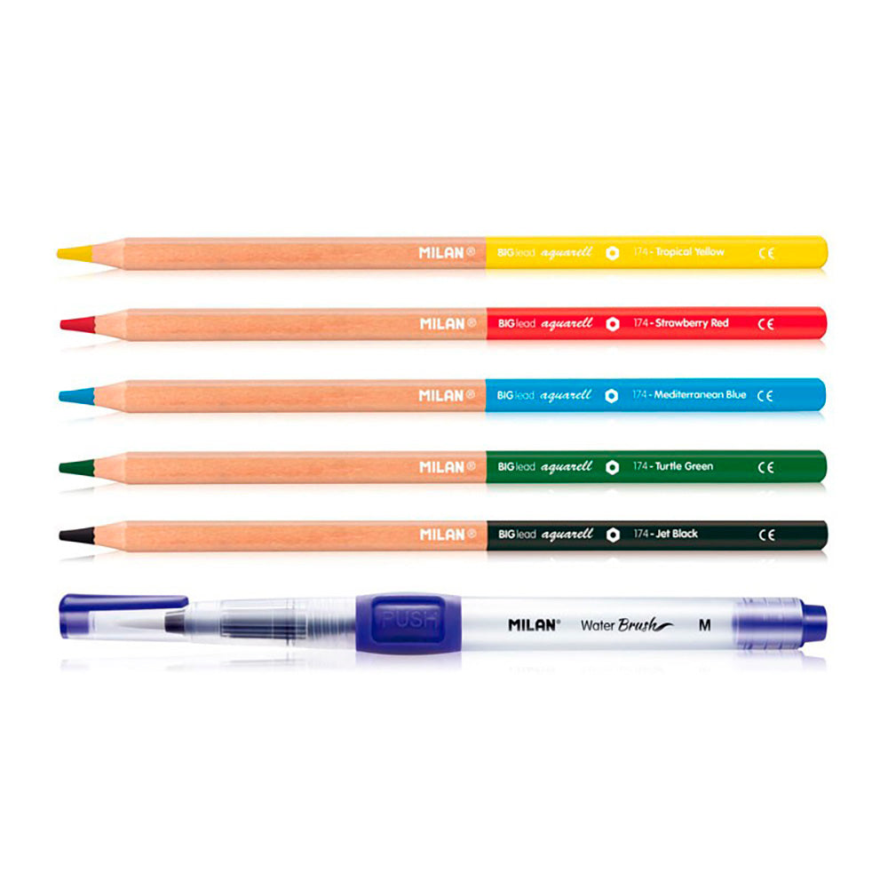 BlÃster com 1 pincel recarregável water brush + 5 lápis aquarela milan_0