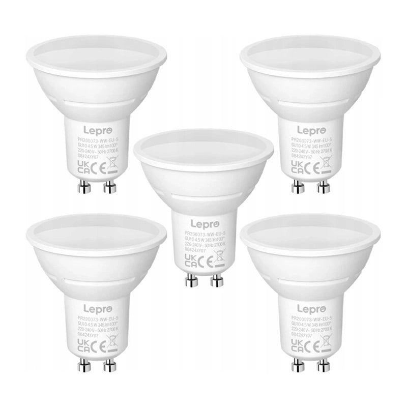 LEPRO 200073-WW-EU-5 GU10 LED Bulb, 4.5W, 345 lm, 2700K, 100°, 5-pack_0