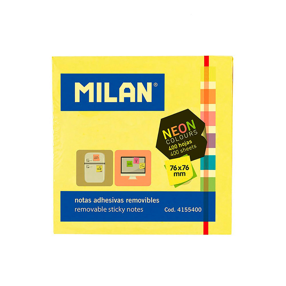 Pack 400 notas adesivas 76x76mm cores fluor milan_0