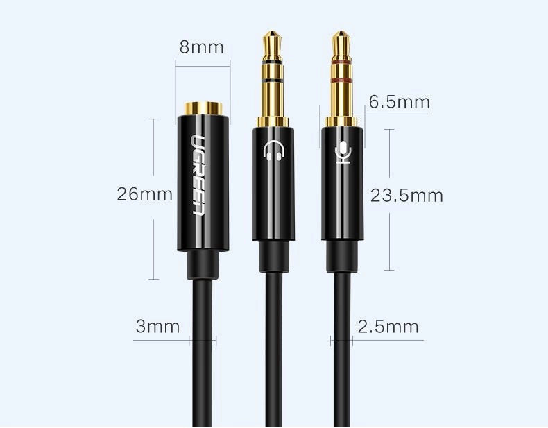 Ugreen AUX splitter cable 3.5 mm mini jack (female) - 2x 3.5 mm mini jack (male - microphone and headphones) black (AV140 20899)_11