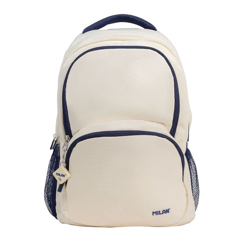 Mochila escolar 4 zÃpers 25l bege e azul marinho, série 1918._0