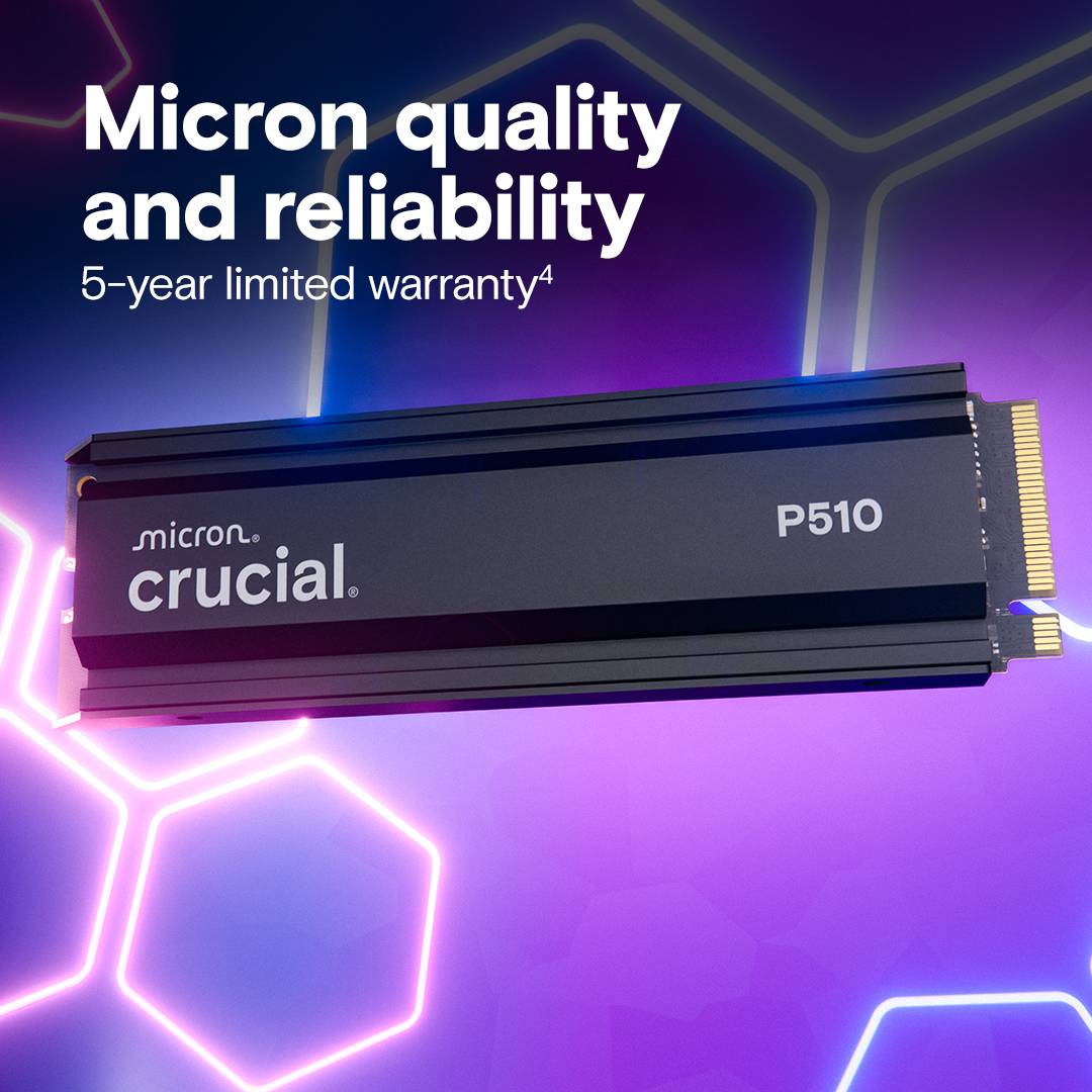 SSD M.2 2280 Crucial P510 1TB c/ Heatsink TLC NAND NVMe PCIe Gen 5.0x4