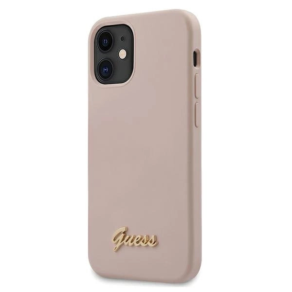 Guess GUHCP12SLSLMGLP iPhone 12 mini 5.4" light pink/light pink hardcase Silicone Script Gold Logo_0