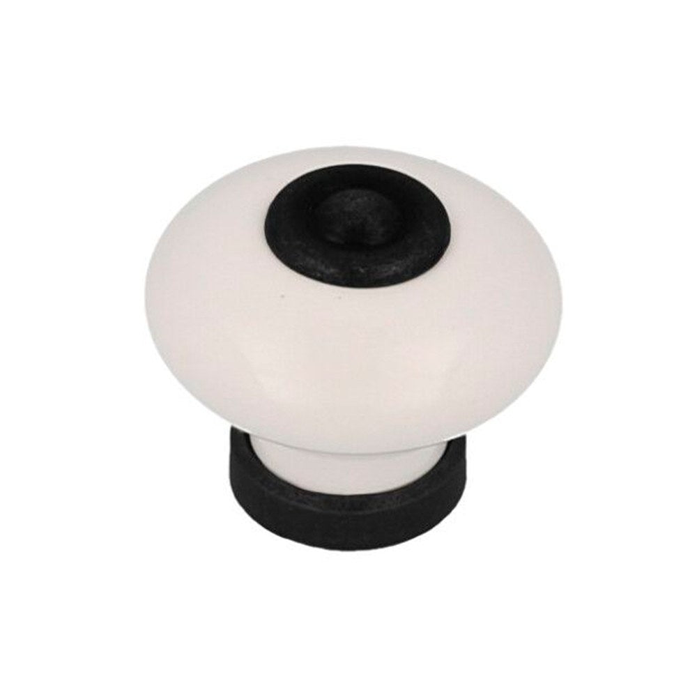 Puxador para móvel, modelo 824, de porcelana e metal com acabamento preto mate e branco, ø31 mm_0