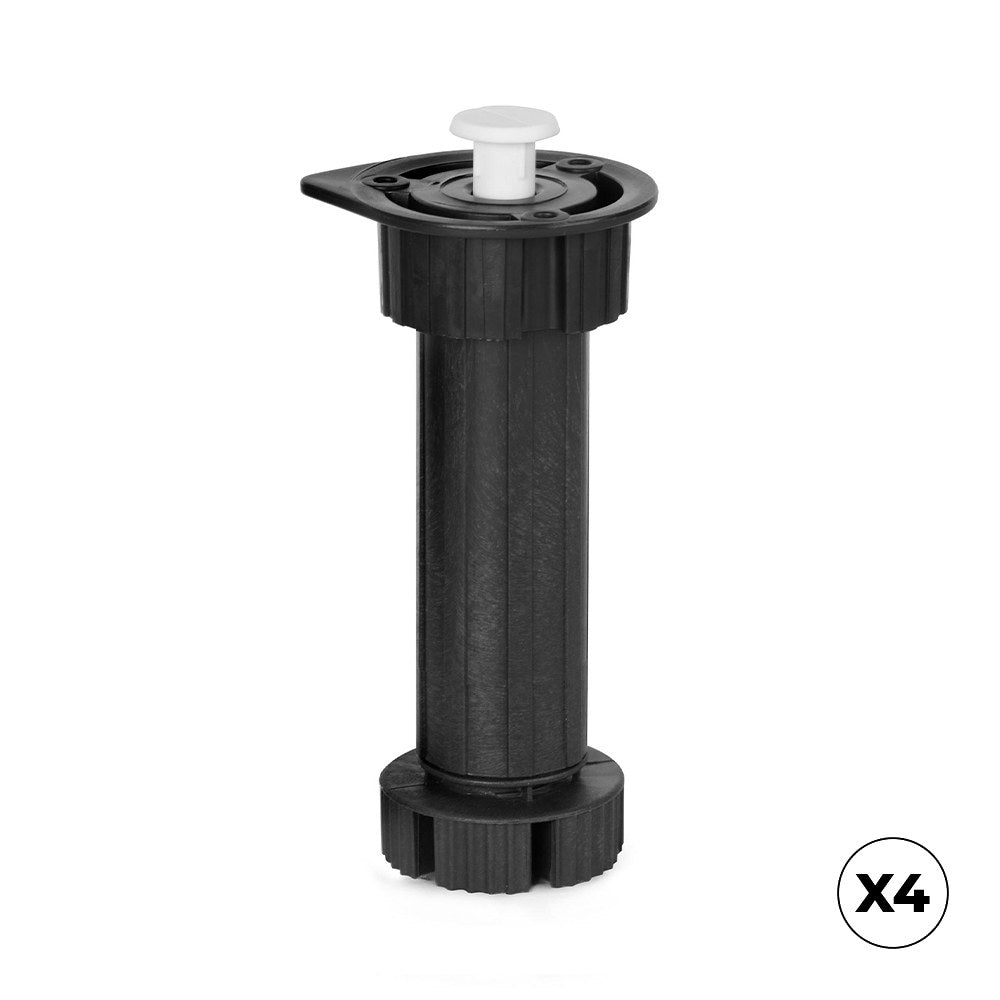Pé ajustável para armário de cozinha, modelo 409, em abs com tampa e acabamento preto, ø49 x 138/158 mm, embalagem blister com 4 un_0