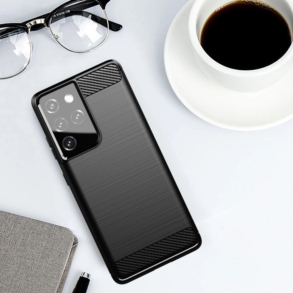 Carbon Case Flexible Cover TPU Case for Samsung Galaxy S21 Ultra 5G black_4