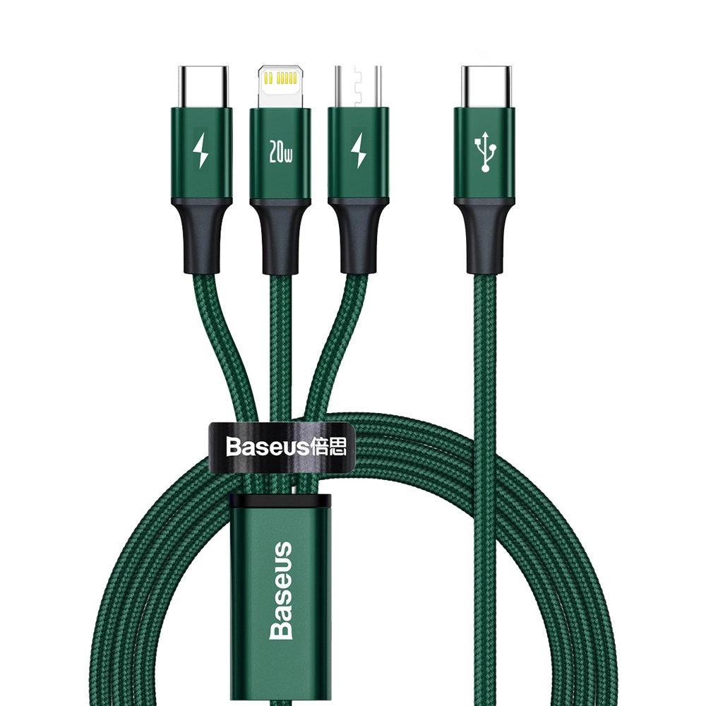 Baseus Rapid Series 3in1 USB-C - USB-C / Lightning / micro USB cable 20W PD 1.5m - green_0