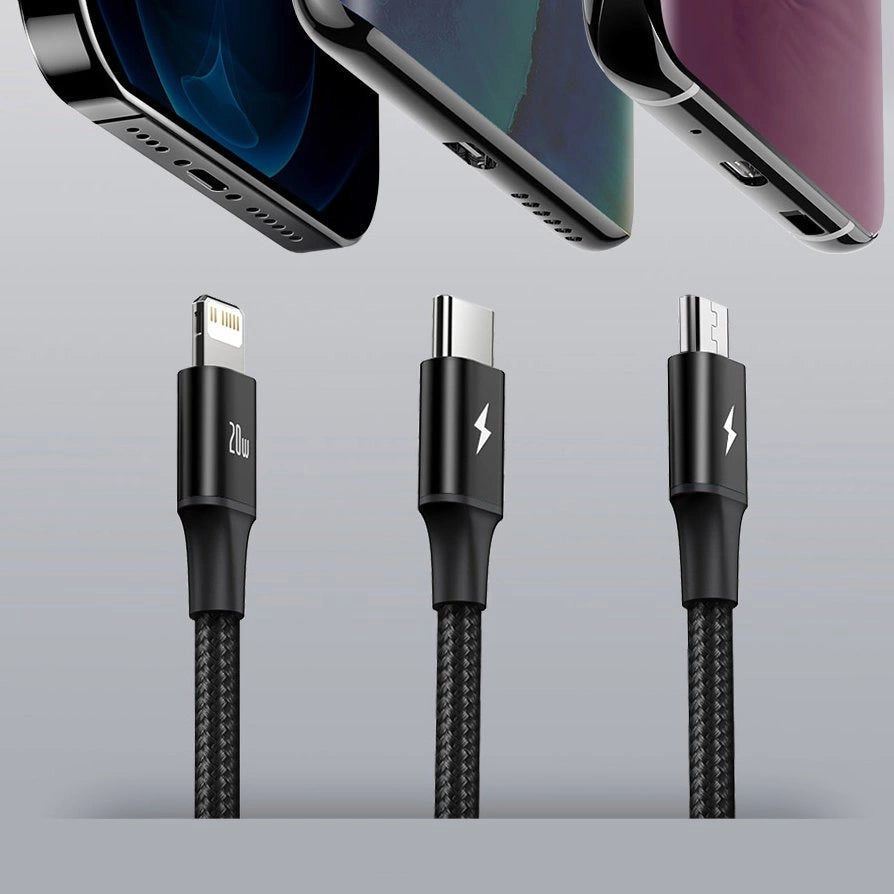 Baseus Rapid Series 3in1 USB-C - USB-C / Lightning / micro USB cable 20W PD 1.5m - green_20