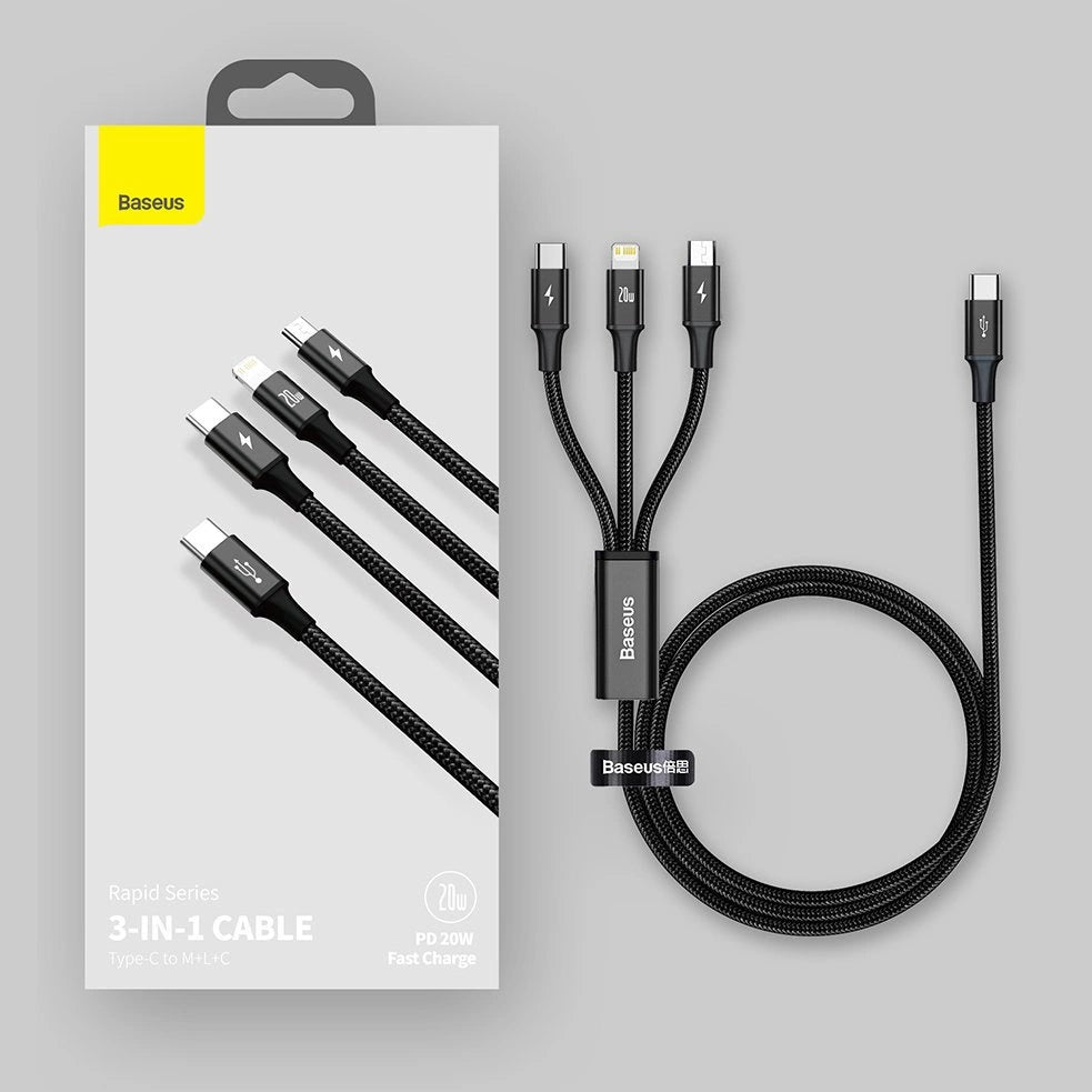 Baseus Rapid Series 3in1 USB-C - USB-C / Lightning / micro USB cable 20W PD 1.5m - green_28