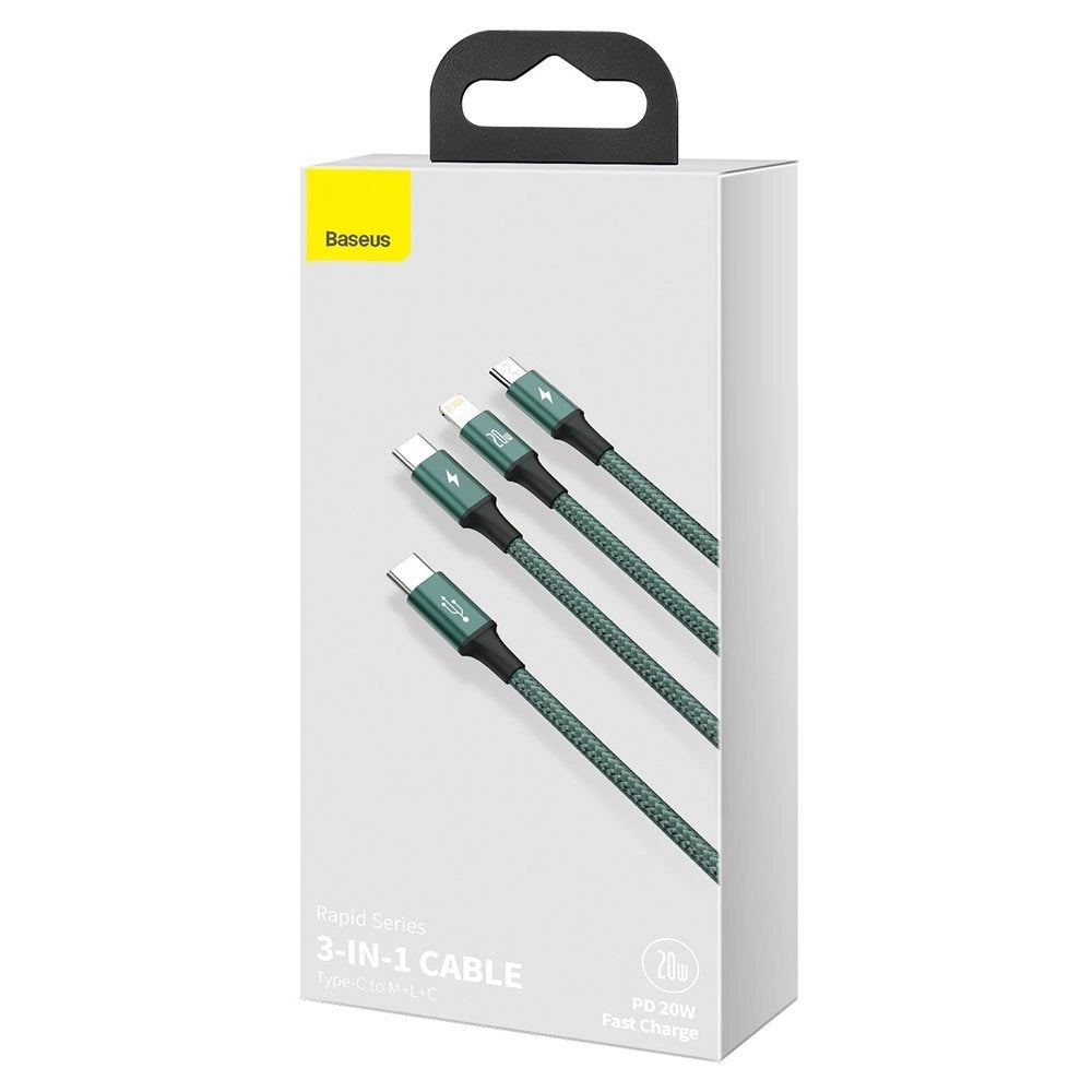 Baseus Rapid Series 3in1 USB-C - USB-C / Lightning / micro USB cable 20W PD 1.5m - green_8