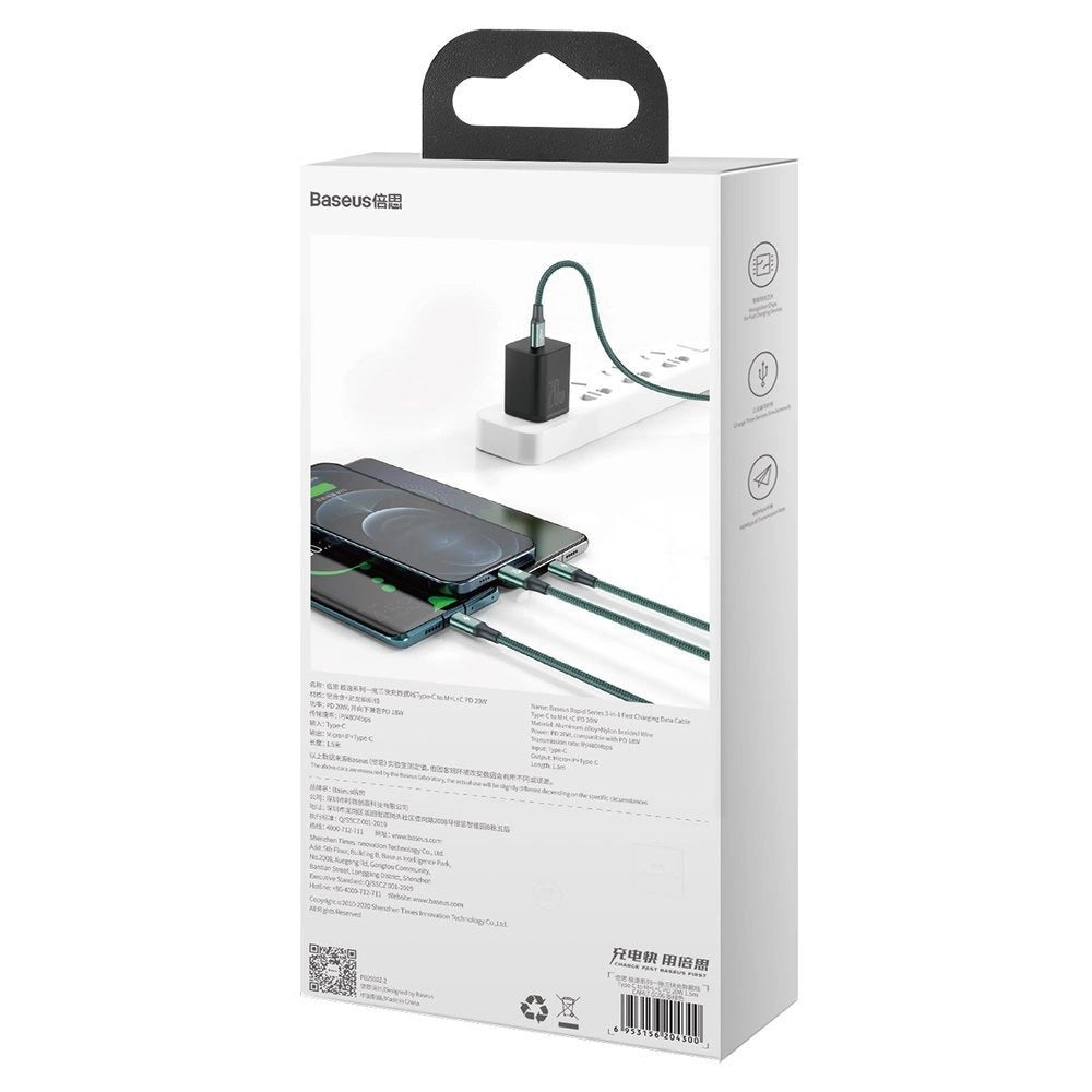 Baseus Rapid Series 3in1 USB-C - USB-C / Lightning / micro USB cable 20W PD 1.5m - green_10