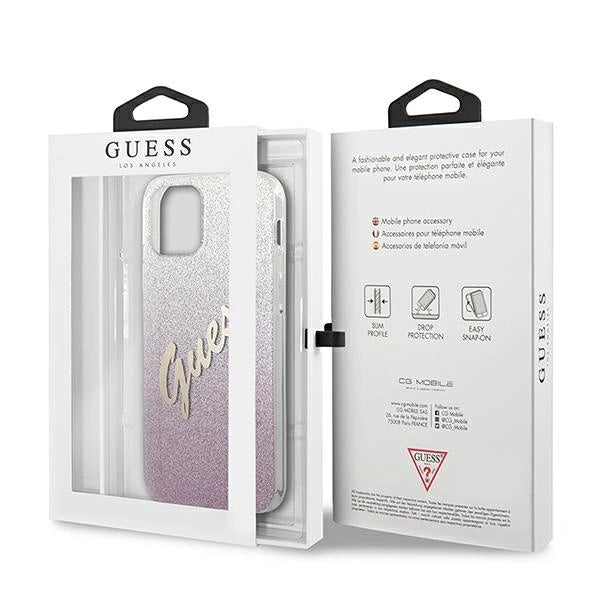 Guess GUHCP12SPCUGLSPI iPhone 12 mini 5.4" pink/pink hardcase Glitter Gradient Script_7