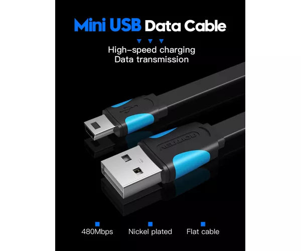 Cabo USB-A para Mini USB Azul e Preto 50cm Vention VAS-A14-B050