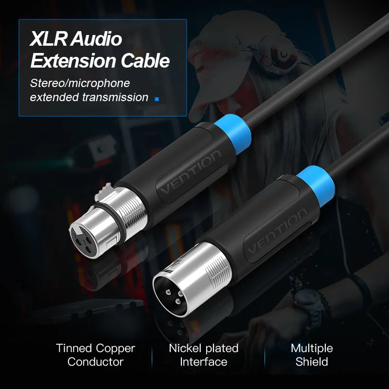 Cabo Stereo Vention BBFBJ/ XLR Macho para XLR Fêmea/ 5 metros/ Preto