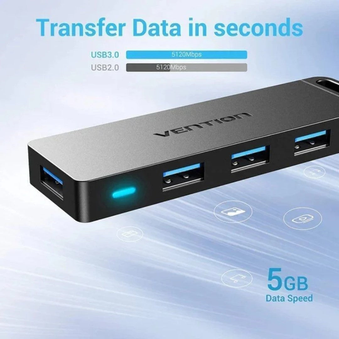 Hub USB 3.0 Vention CHLBD 4 Portas USB-A 5Gbps com Alimentação Micro-USB
