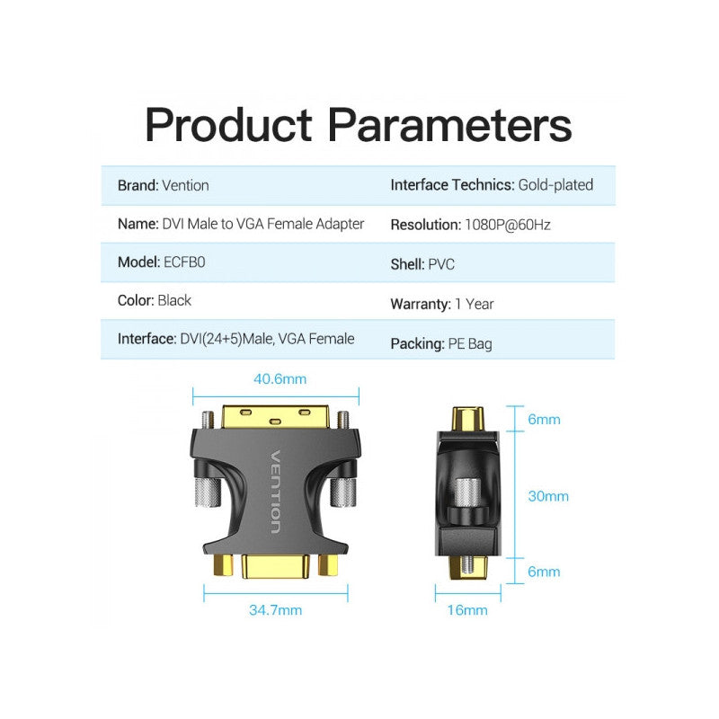 Adaptador DVI Macho para VGA Fêmea Vention ECFB0