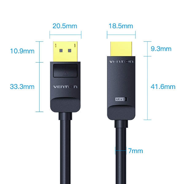 Cabo Conversor Vention HAGBF/ DisplayPort Macho para HDMI 4K Macho/ 1m/ Preto