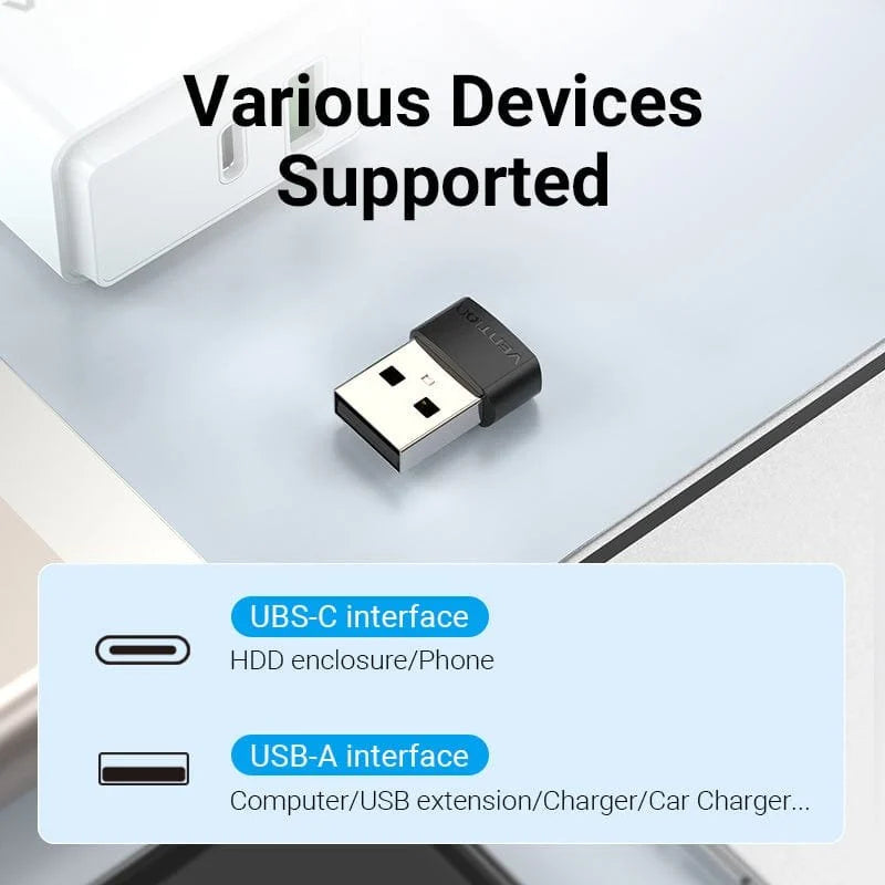 Vention CDWB0 Adaptador USB 2.0 Tipo-A Macho para USB Tipo-C Fêmea Preto
