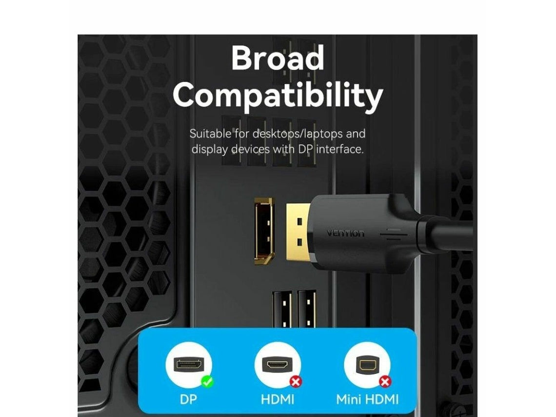 Cabo Vention HAKBF/ DisplayPort Macho para DisplayPort 4K Macho/ 1m/ Preto