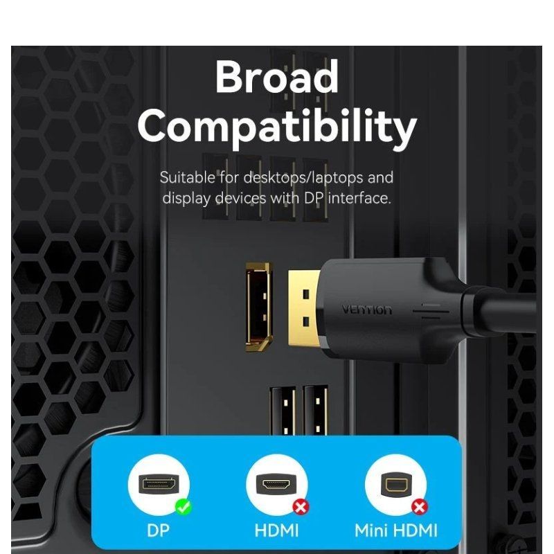 Cabo DisplayPort Macho para DisplayPort Macho / Vention HAKBH / 4K / 2m / Preto