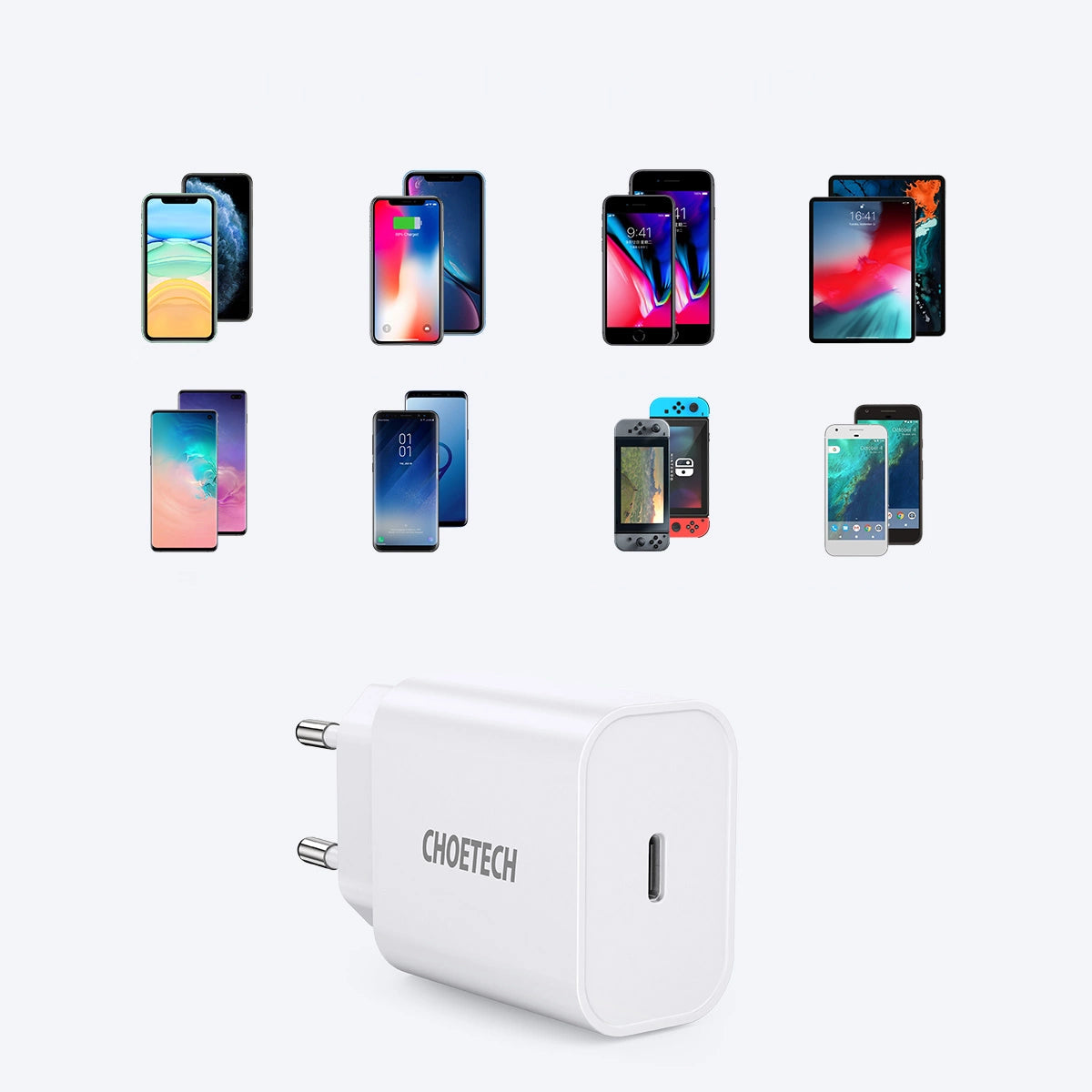 Carregador de Tomada Choetech Q5004 USB-C / 20W / Branco