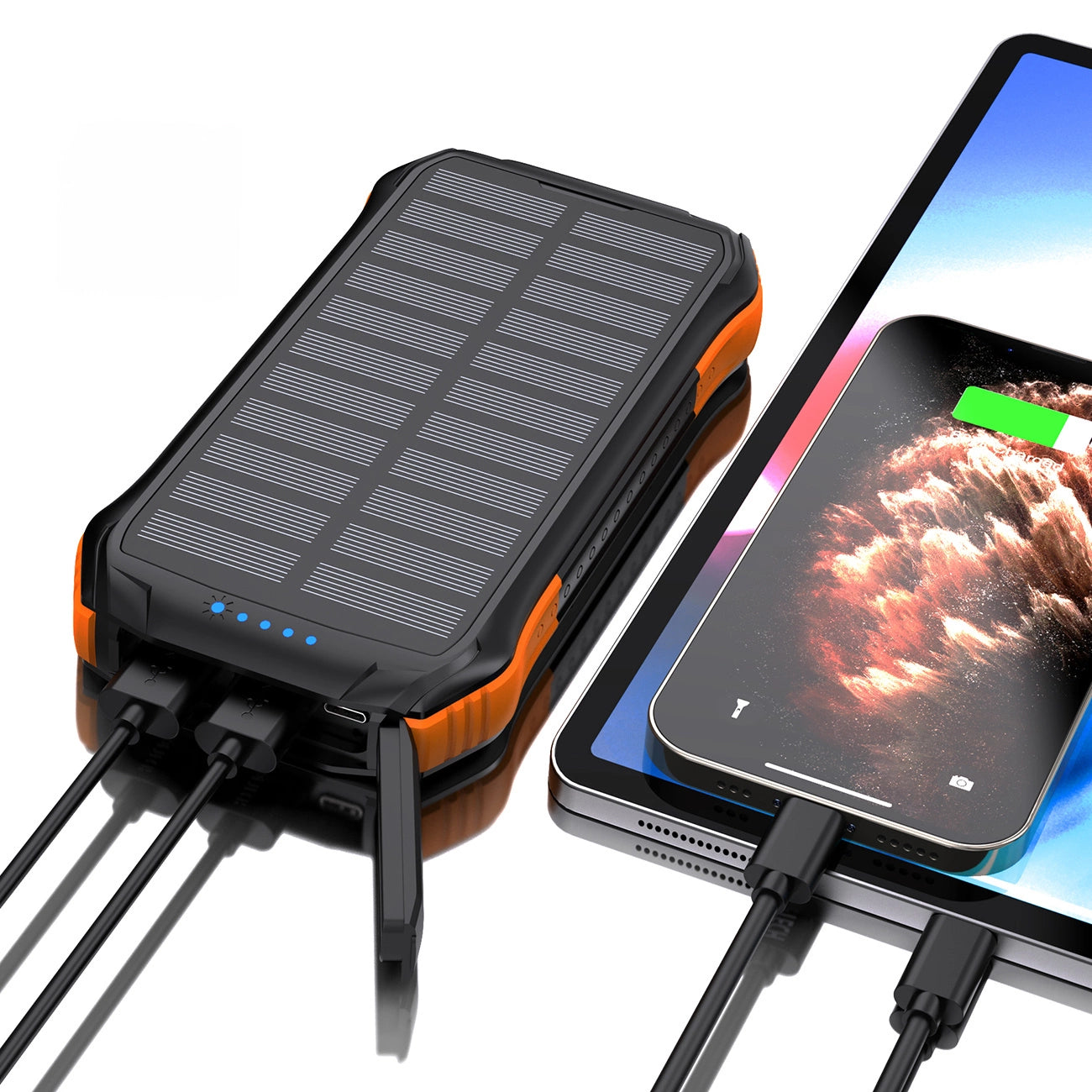 Power Bank Solar Choetech B658 10.000mAh com 2 Portas USB e Carregamento Qi 5W (Preto e Laranja)