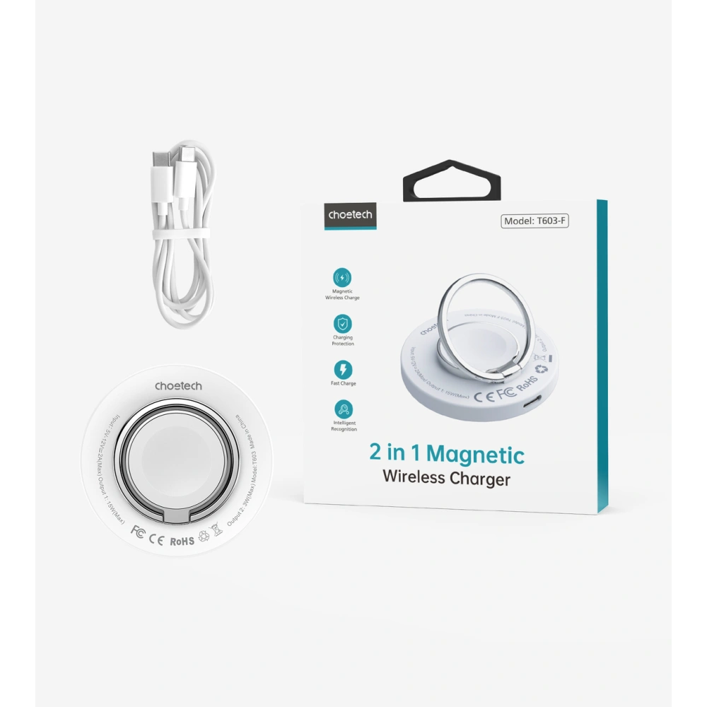Carregador Sem Fios 2-em-1 Choetech T603-F, com Suporte (branco)