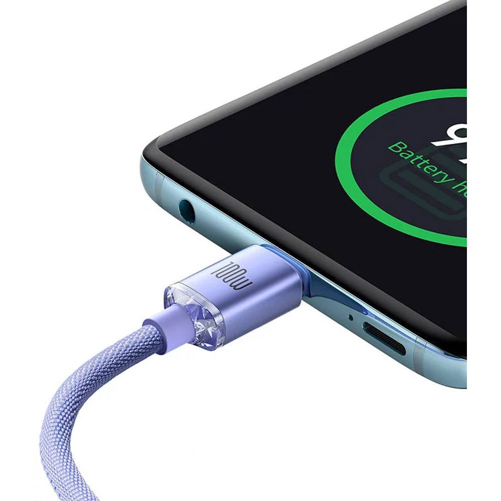 Cabo USB-C Baseus Crystal Shine / PD 100W / 1.2m / Lilás