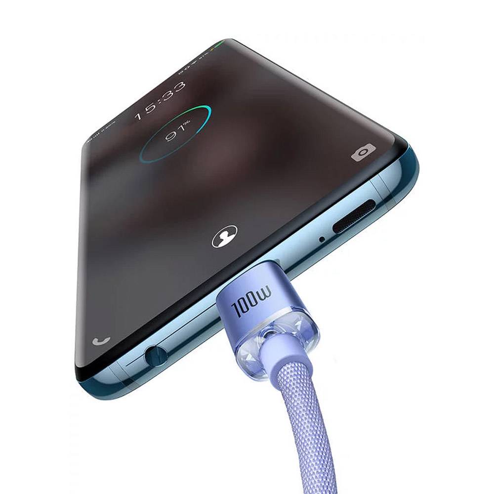 Cabo USB-C Baseus Crystal Shine / PD 100W / 1.2m / Lilás