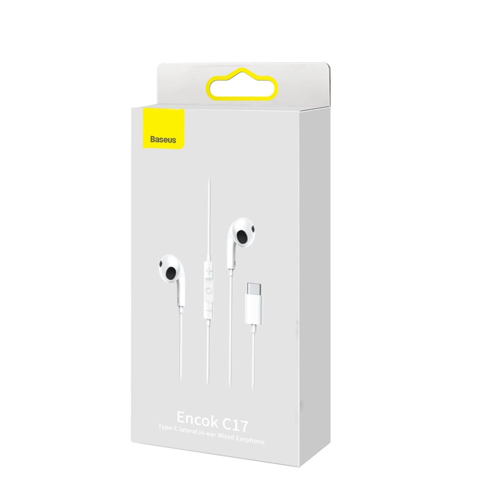Auriculares Baseus Encok C17 USB-C c/ Microfone / Brancos