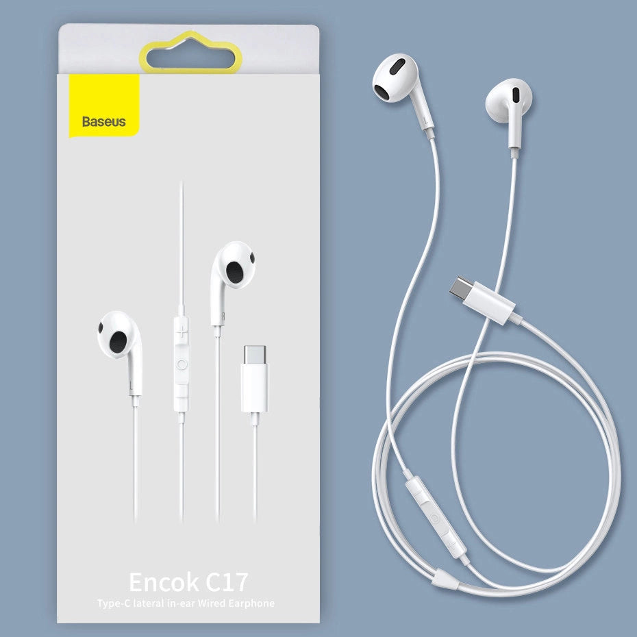 Auriculares Baseus Encok C17 USB-C c/ Microfone / Brancos